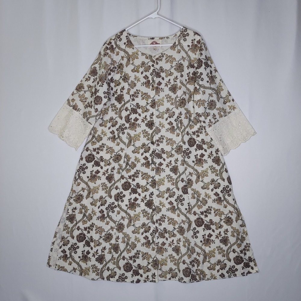 Sabhyata Dress 3XL Floral 3/4 Eyelet Pocket‎ Slit Cottagecore Forest Fairy Boho